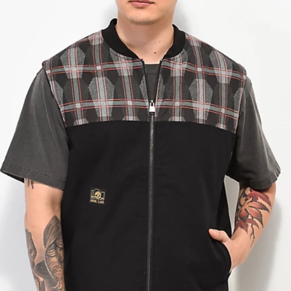 Lurking Class by Sketchy Tank Plaid Yoke Workwear Vest  Size XL